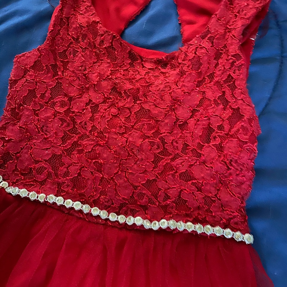 Girls 7 Red Glitter Lace Tulle Dress